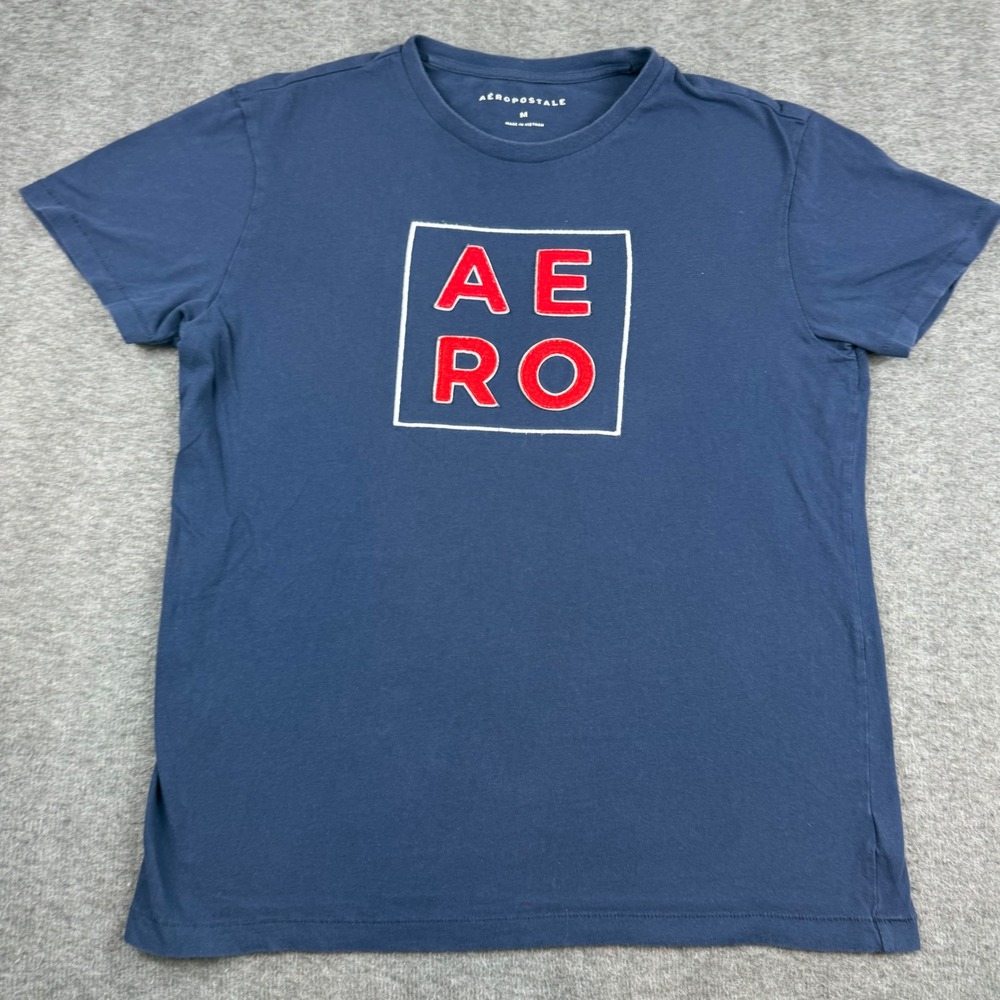 Aeropostale‎ T-Shirt Women M Blue AERO Graphic Logo Short Sleeve Cotton Tee